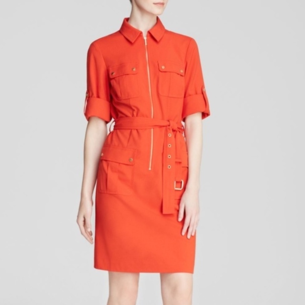 MICHAEL KORS Roll Sleeve Belted Shirt Dress